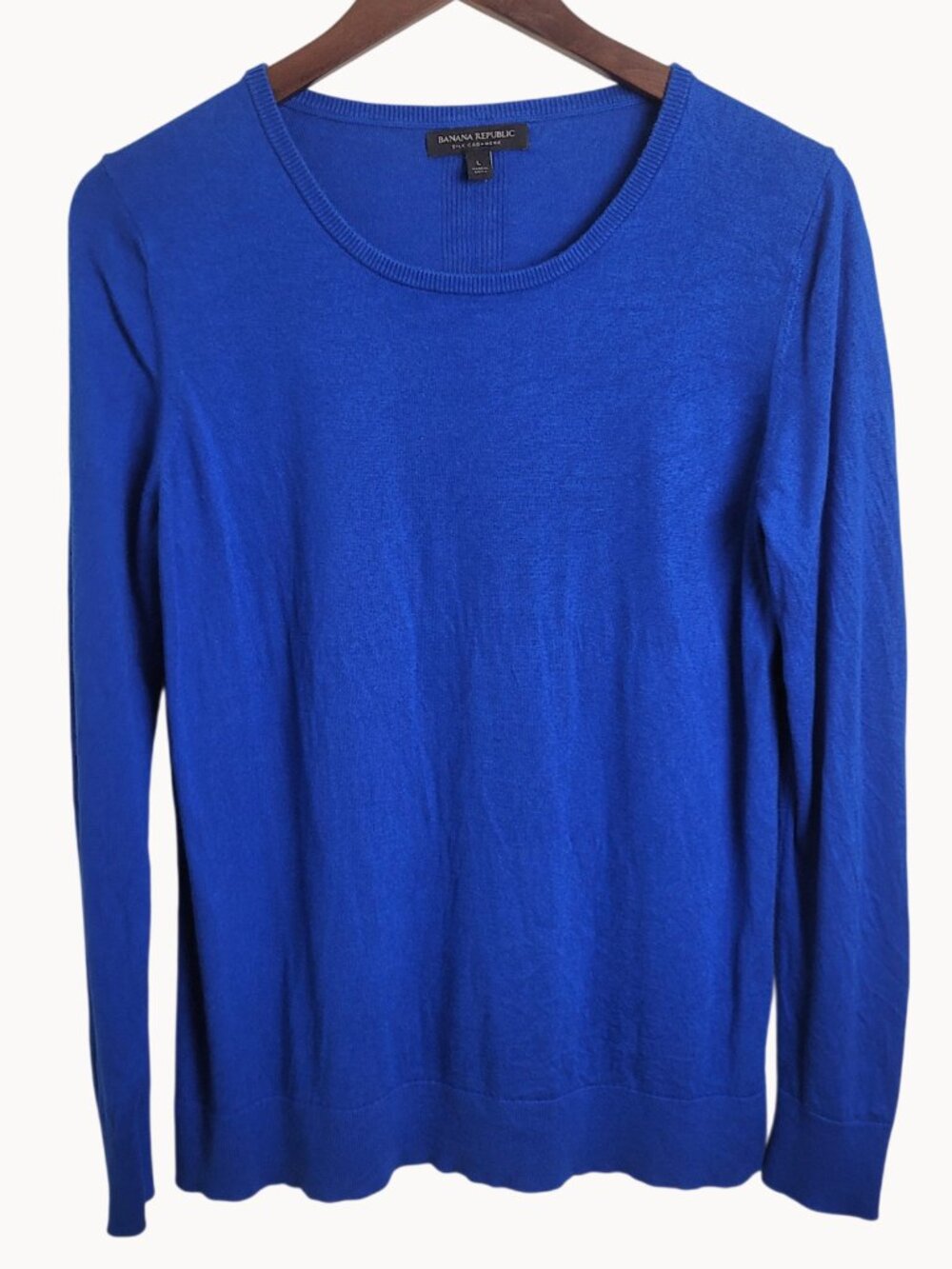 Banana Republic Blue Silk Cashmere Lightweight Crewneck Long Sleeve Knit Top LG